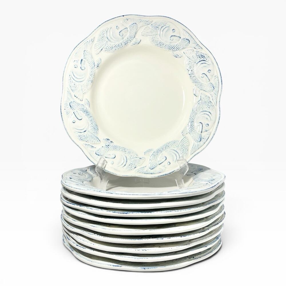 Pottery Barn “Oceanside” 10 Large Ceramic Pasta Soup All Purpose Rim Bowls 13”